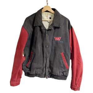 WARN - ALL TERRAIN GEAR Vintage Canvas Letterman Jacket, Red & Black, Medium